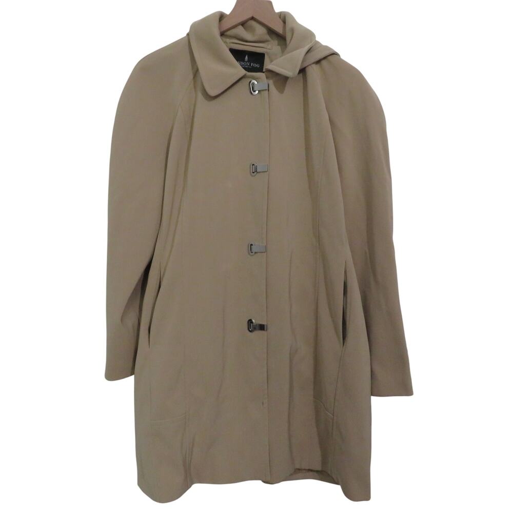 London Fog Womens Sz XXL Khaki Long Line Open Front Trench Coat Long Line Jacket